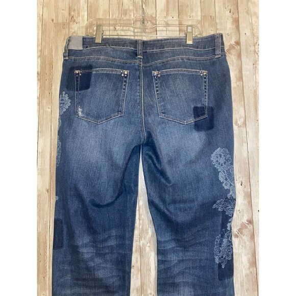 White House Black Market Jeans Patched Embroidered Distressed Girlfriend Size 4 - Picture 9 of 12
